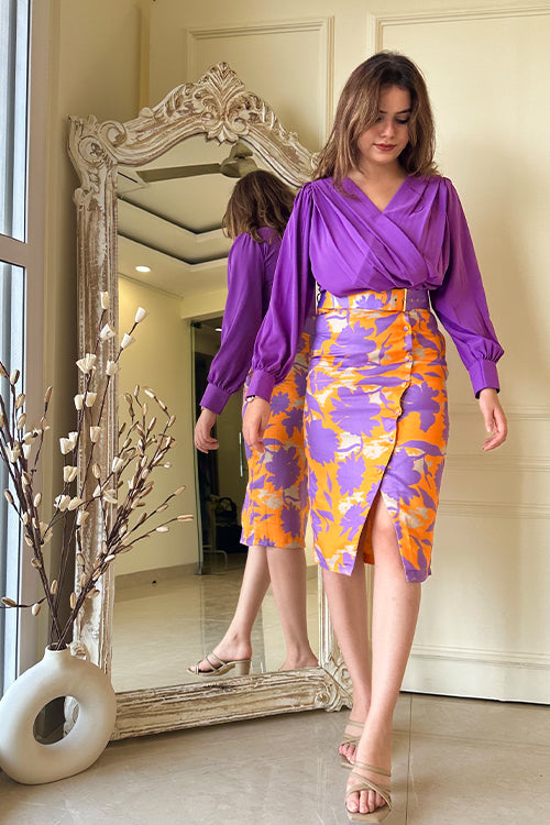 Purple Floral Skirt Co ord Set