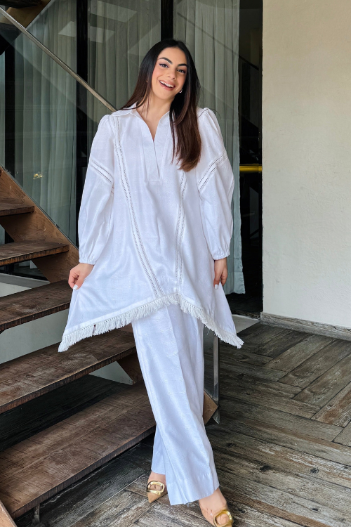 ALL WHITE SUMMER PAKISTANI KURTA SET