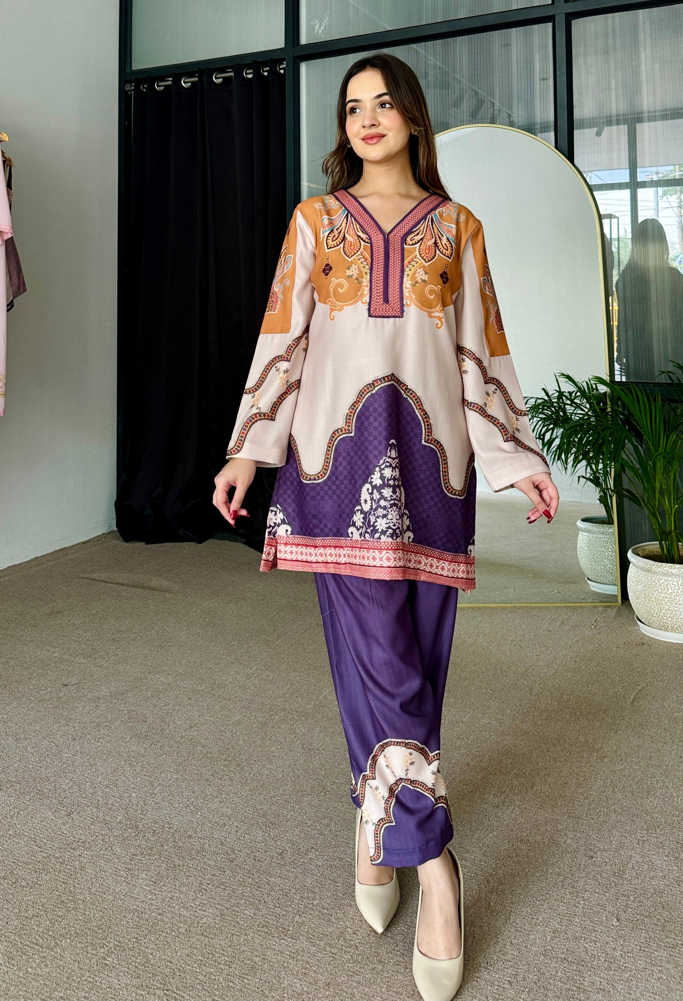 Purple Pakistani Winter Kurta Set