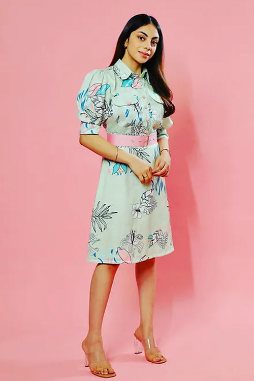 TYRA ABSTRACT PRINT DRESS WITH BELT