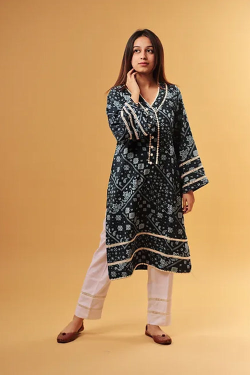 Aisha Blue print Pakistani style kurta set