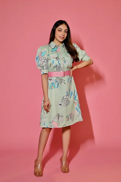 TYRA ABSTRACT PRINT DRESS WITH BELT