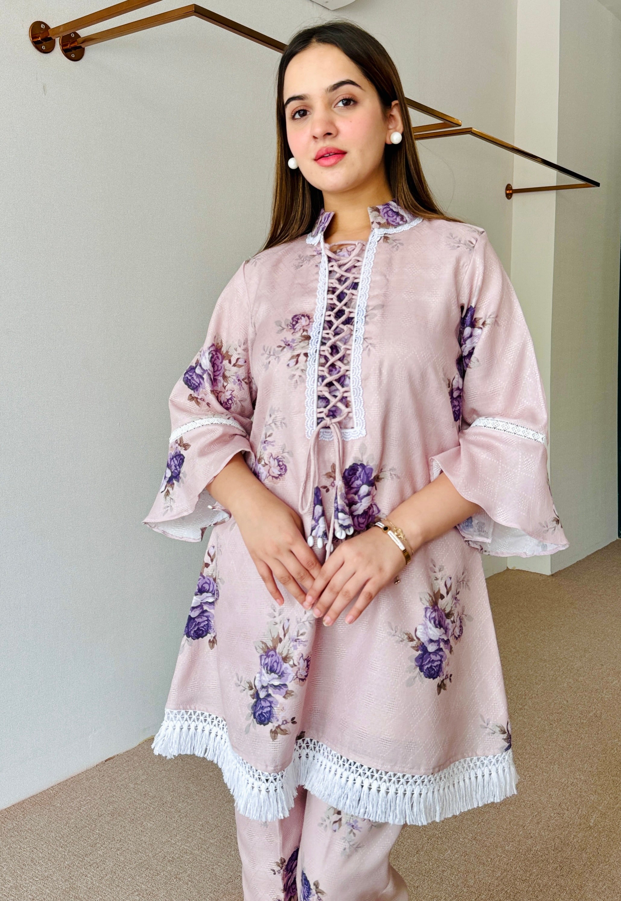 Mahira Beige Floral Festive Kurta Set