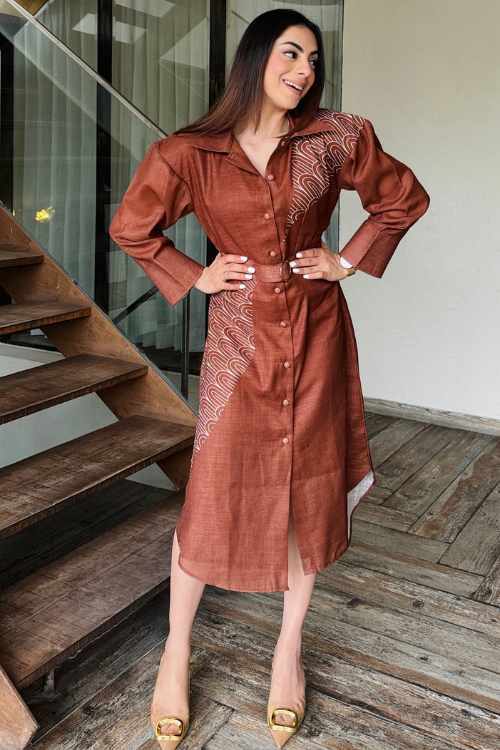 CLASSY BROWN LINEN DRESS