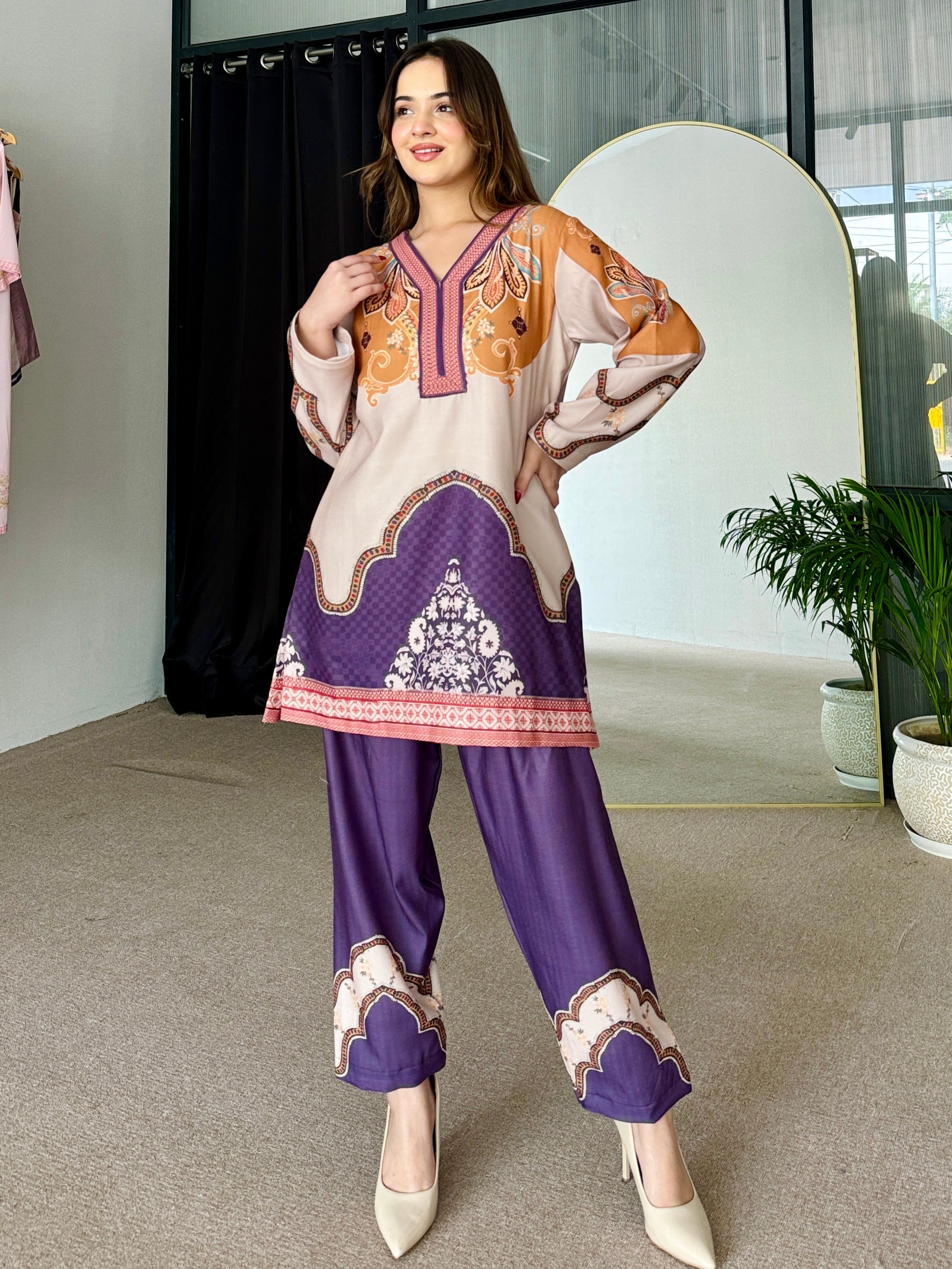 Purple Pakistani Winter Kurta Set