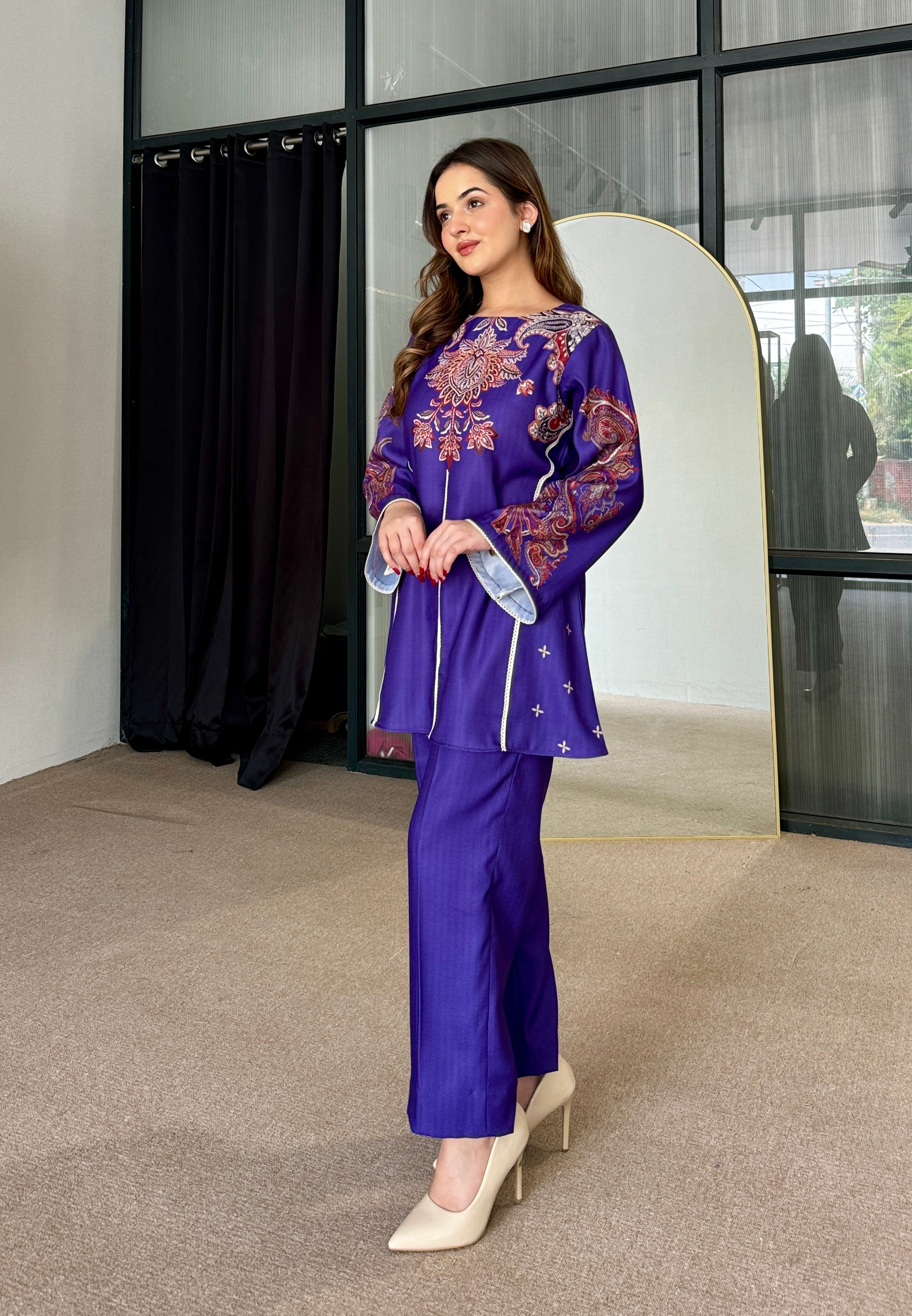 Purple Winter Pashmina Kurta Set