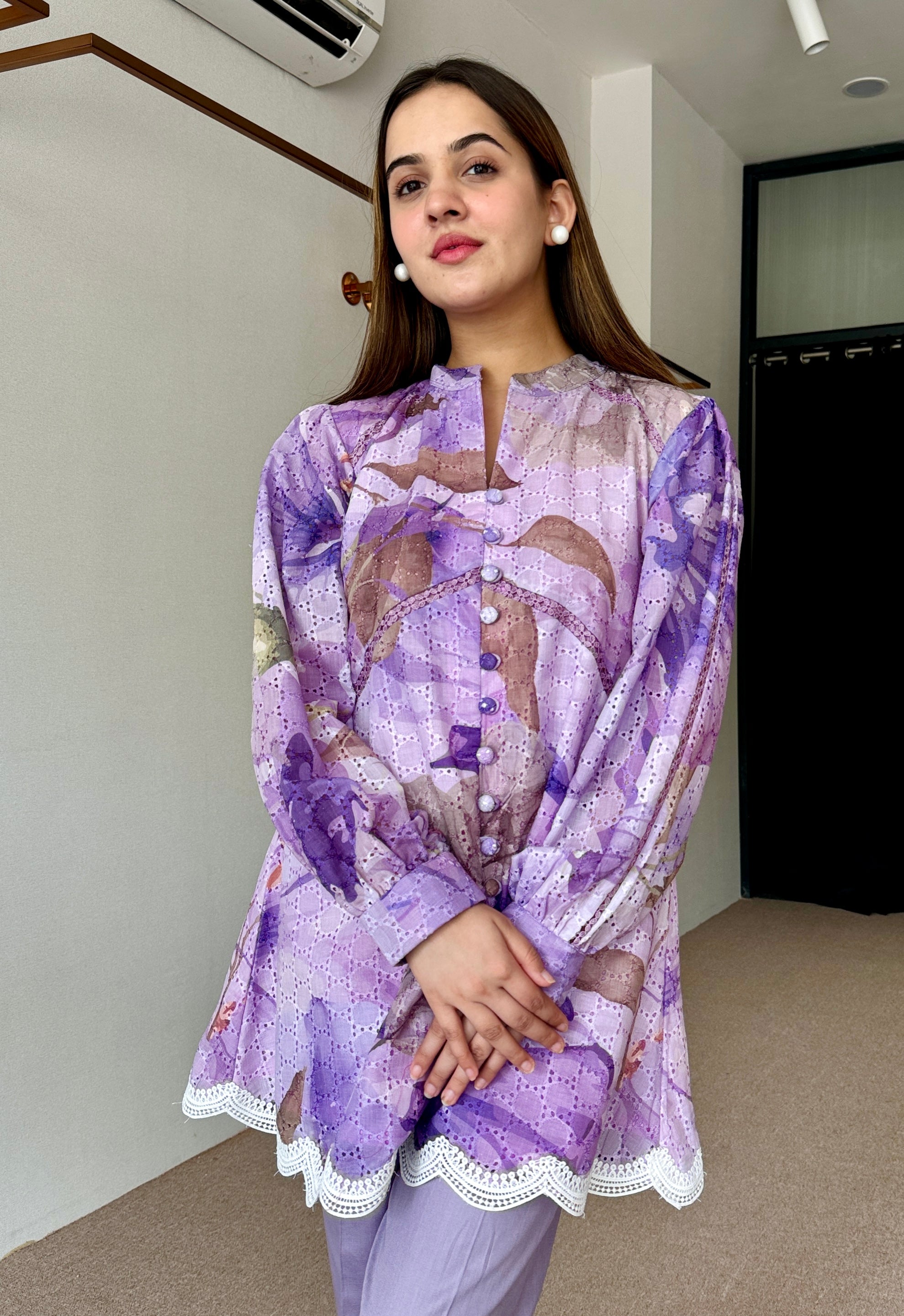 Floral Lavender Pakistani Kurta Set