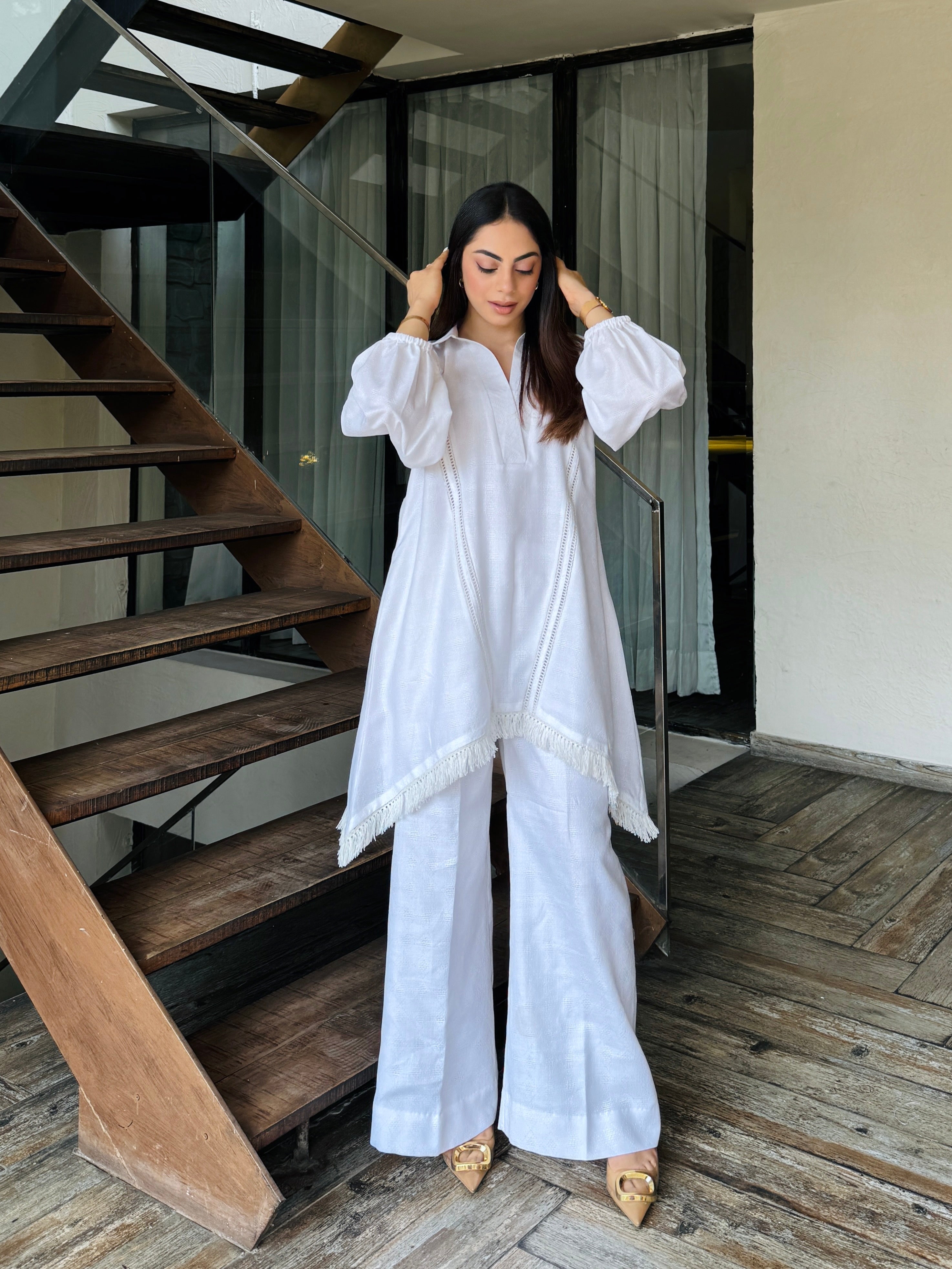 ALL WHITE SUMMER PAKISTANI KURTA SET