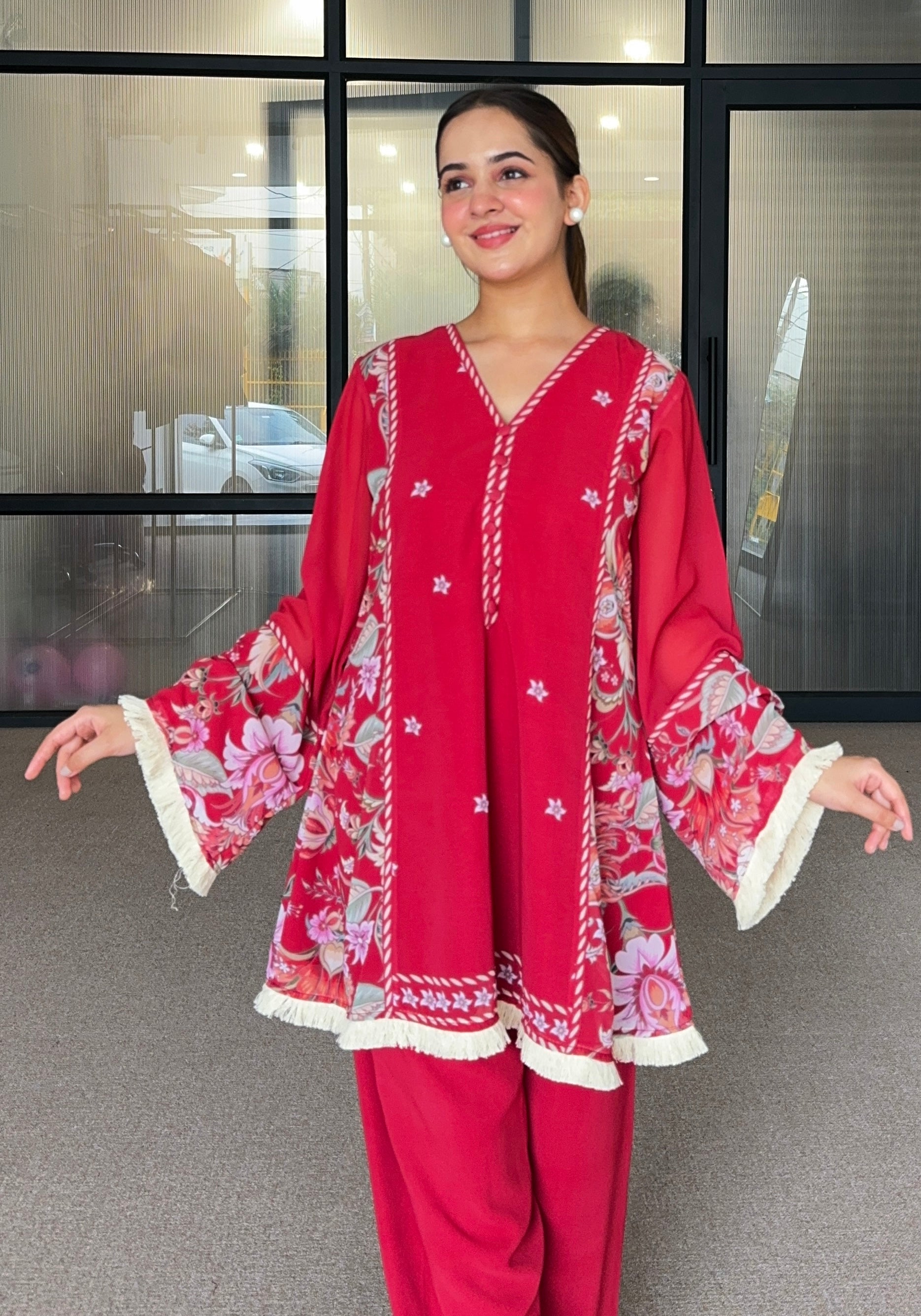 Red Festive Pakistani Kurta Set