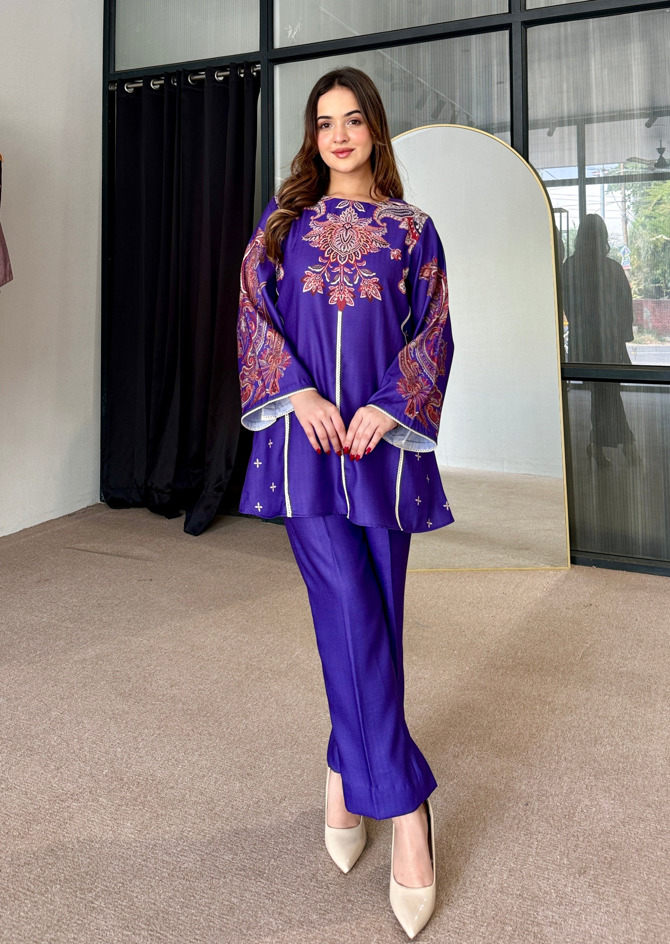 Purple Winter Pashmina Kurta Set