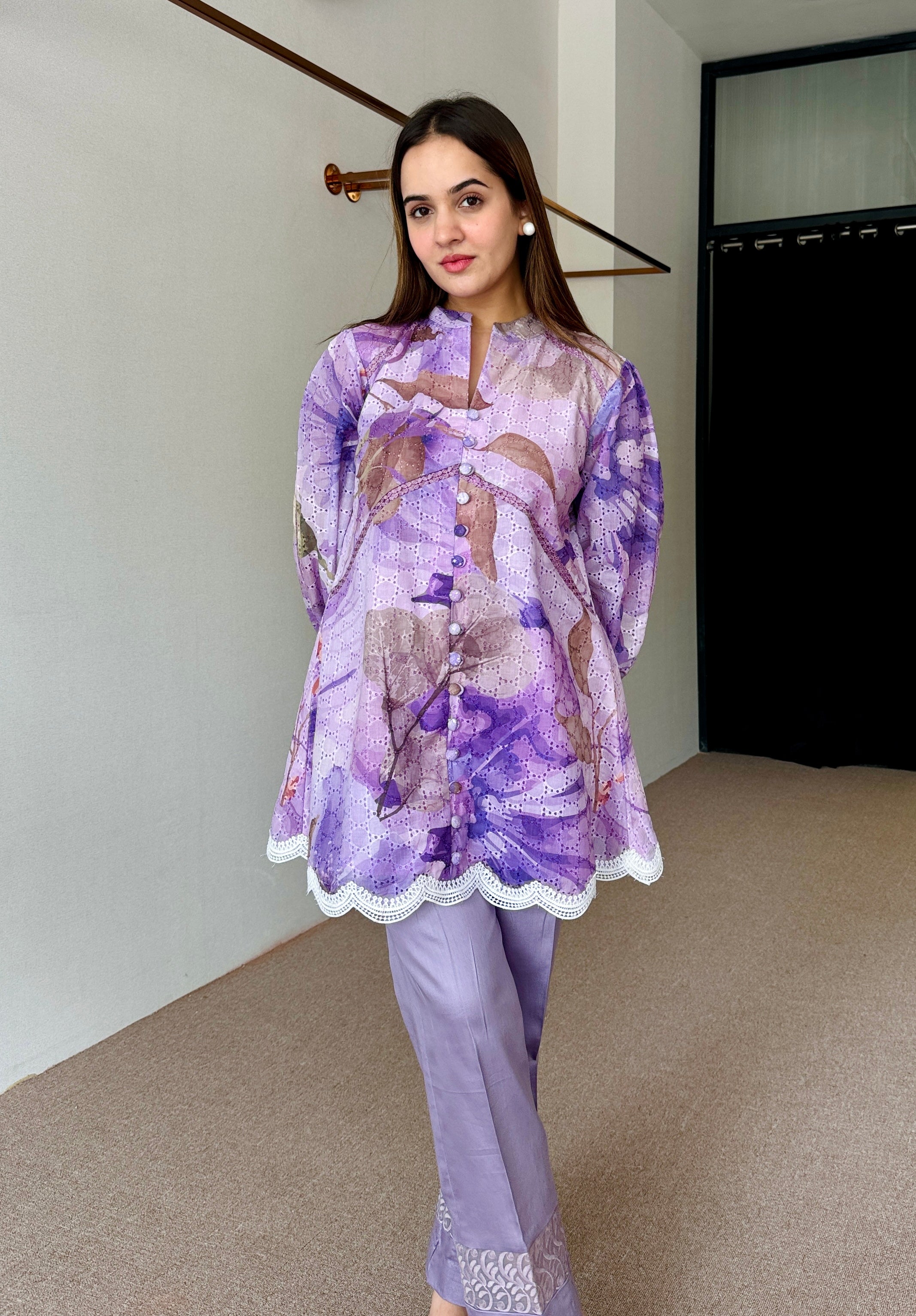 Floral Lavender Pakistani Kurta Set