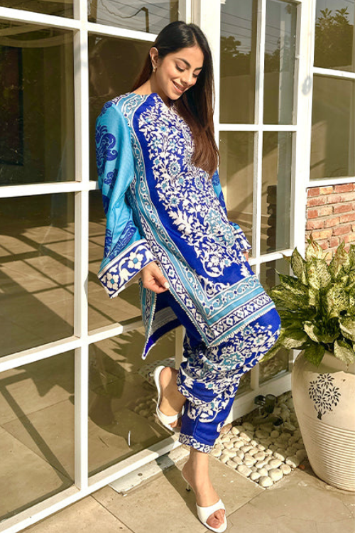 Myra Blue Pashmina Pakistani Kurta Set