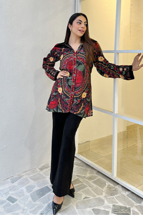 Alia Black Velvet Jacket with Trousers Set