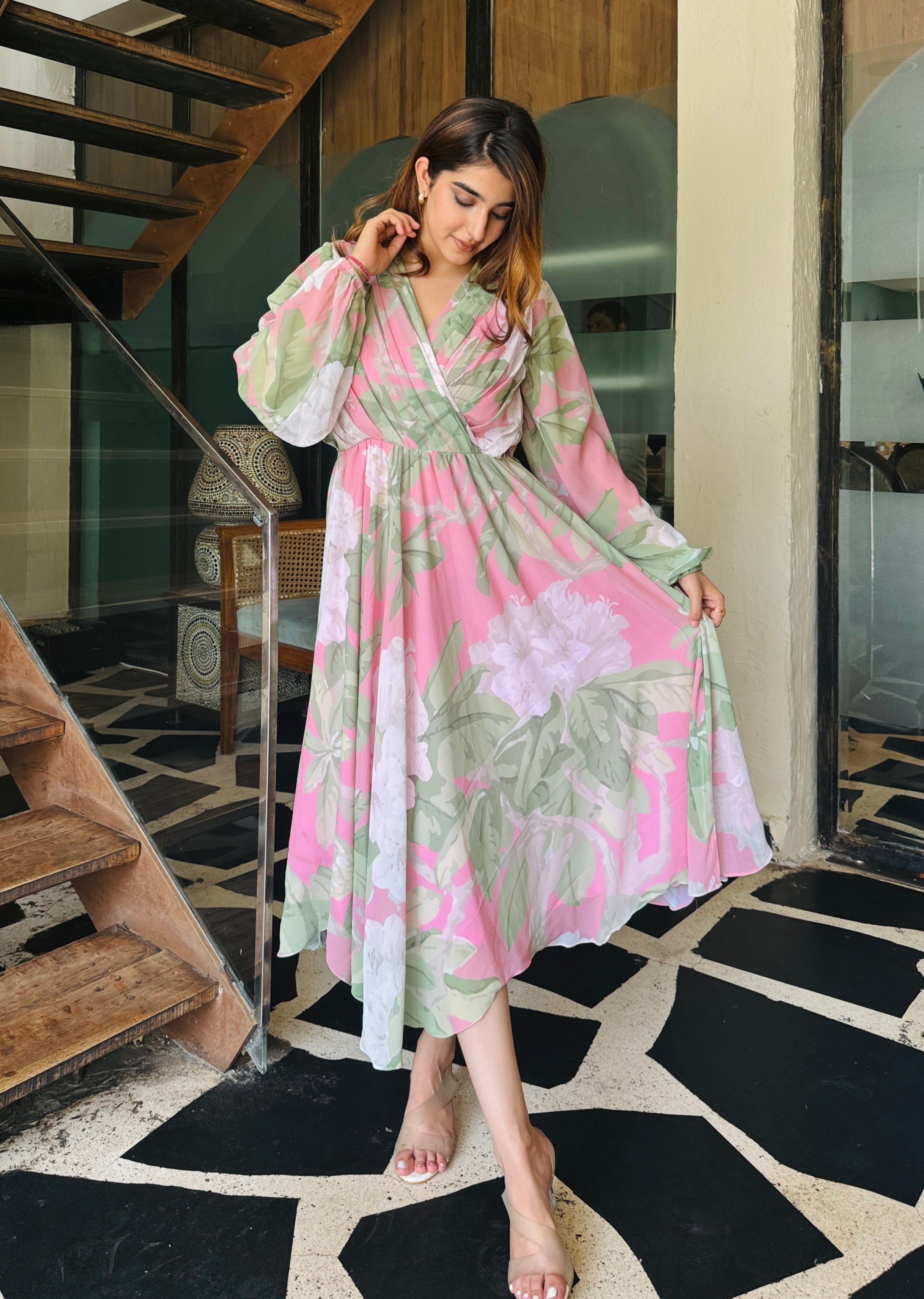Emily Pink Floral Midi Dress