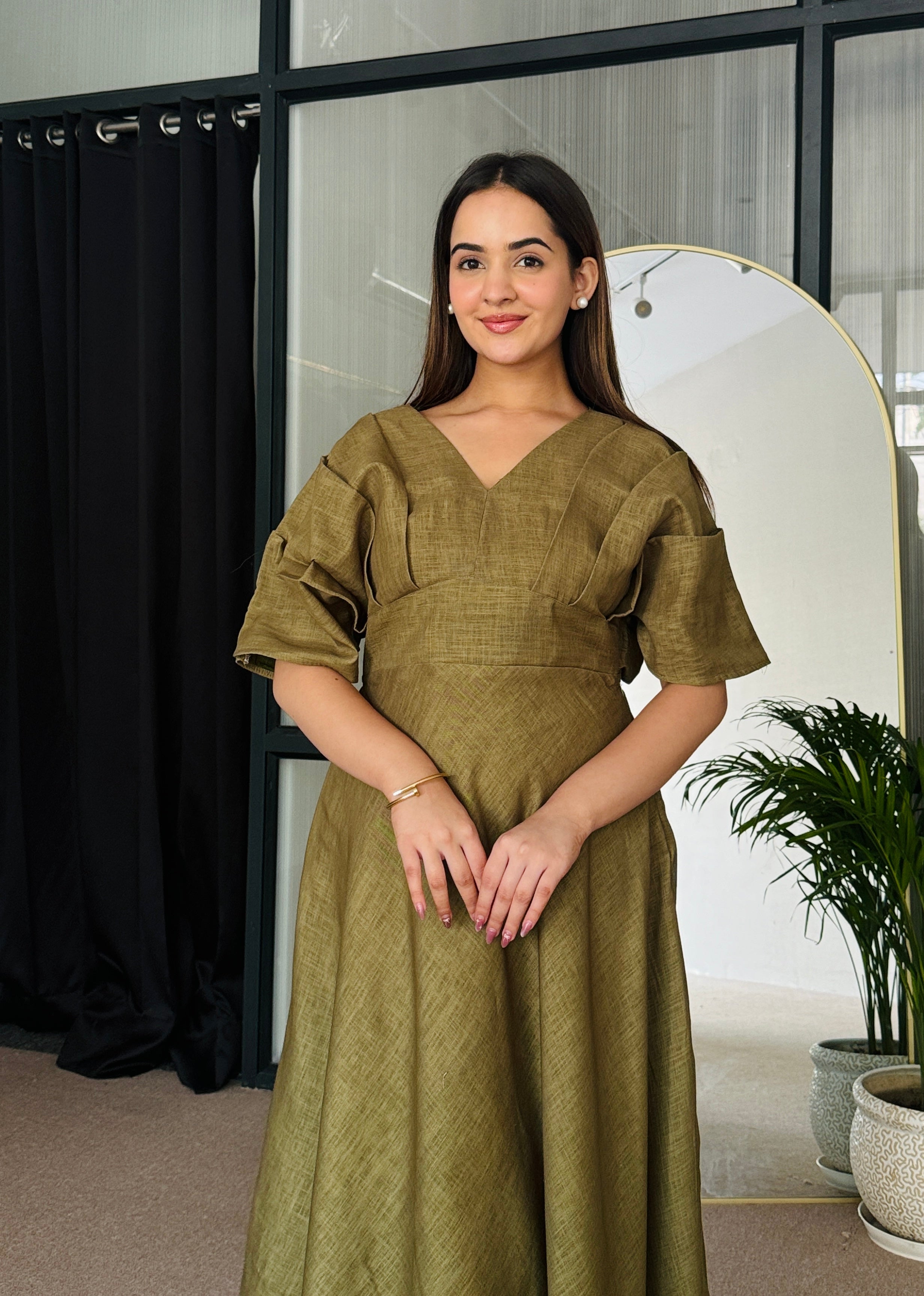 Statement Olive Midi Dress