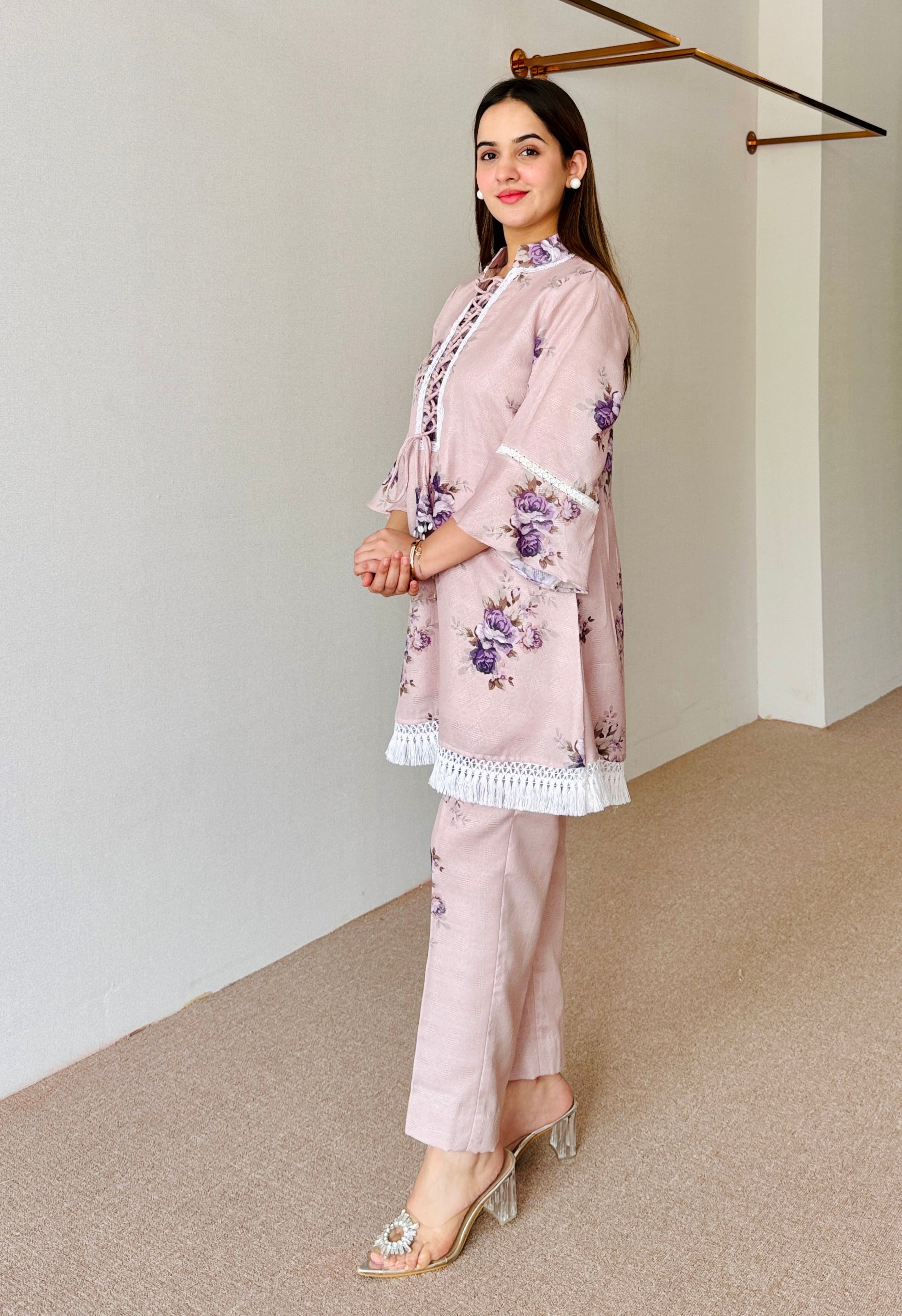 Mahira Beige Floral Festive Kurta Set