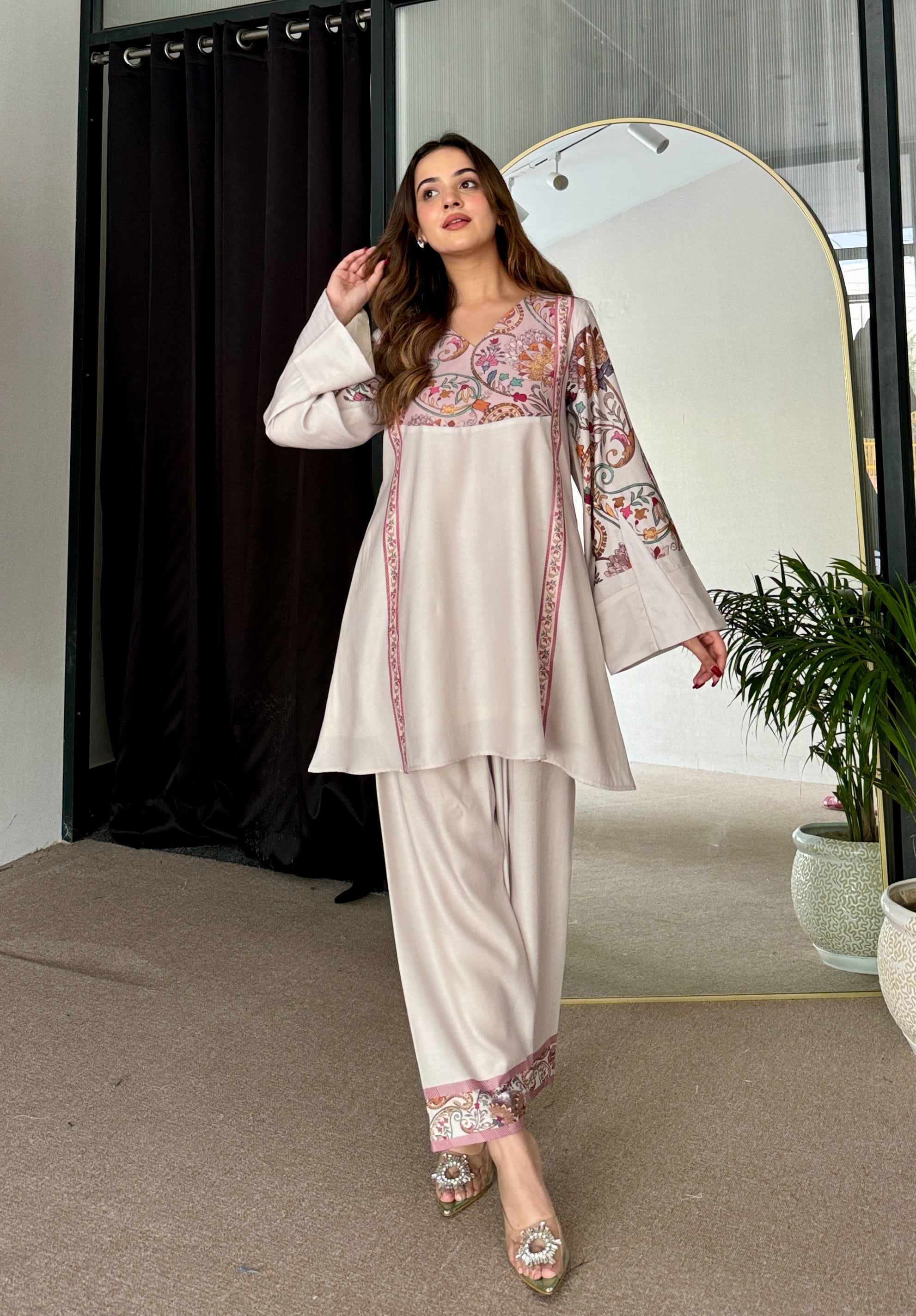 Samaira Pastel Pashmina Winter Kurta Set