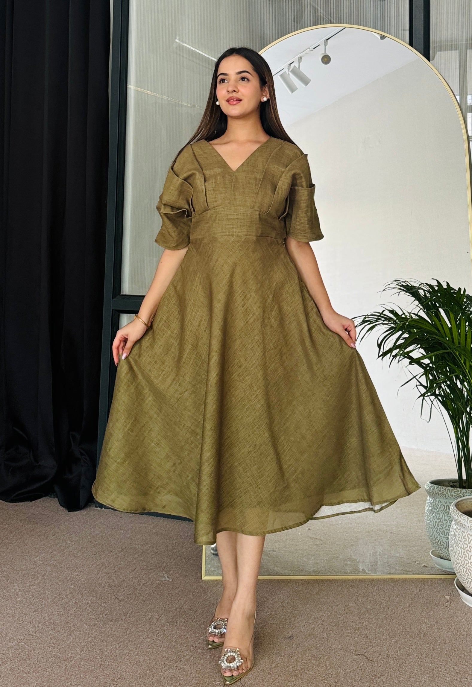 Statement Olive Midi Dress