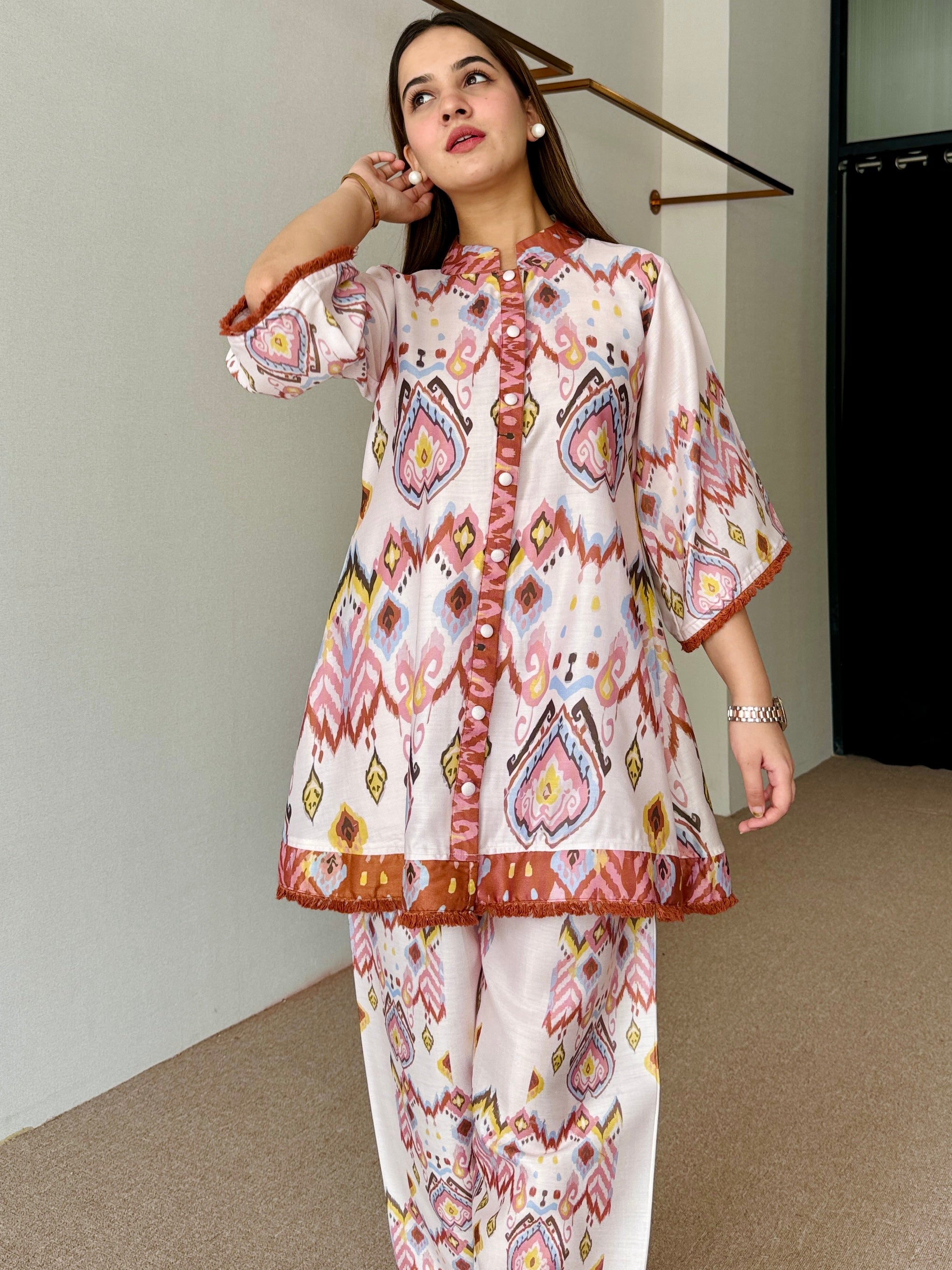 Pastel Ikkat Pakistani Kurta Set