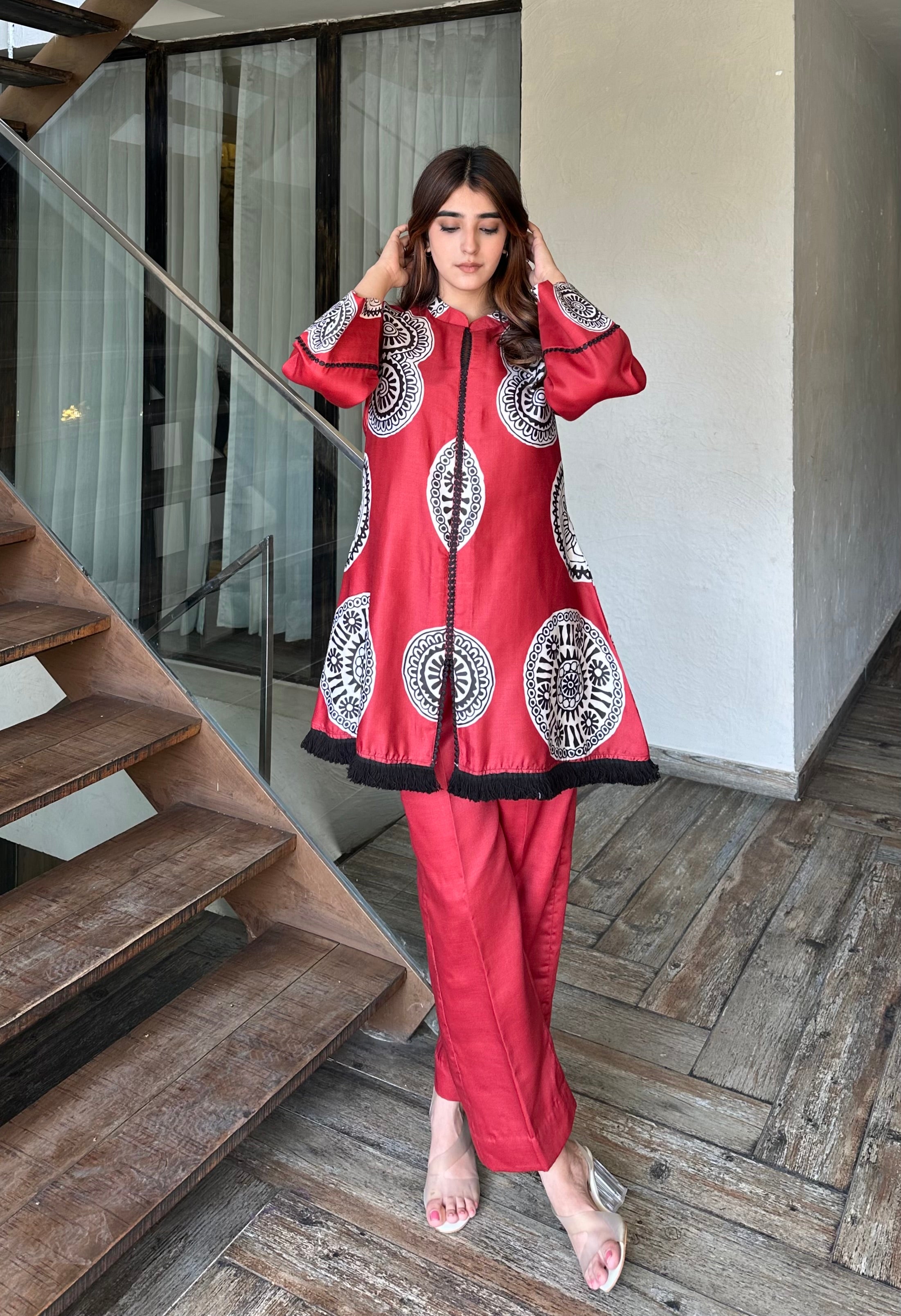 Stunner Red Pakistani Kurta Set