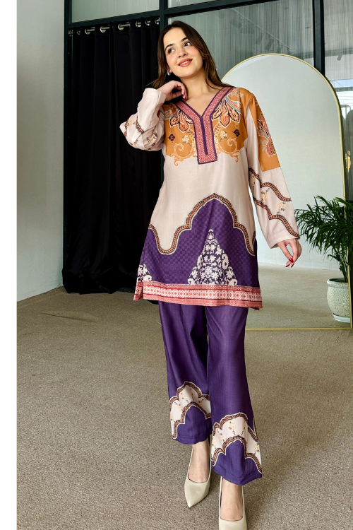 Purple Pakistani Winter Kurta Set