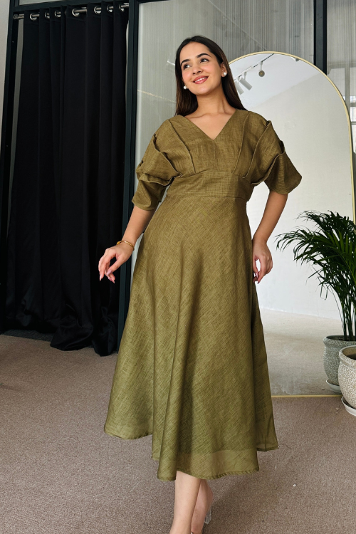 Statement Olive Midi Dress