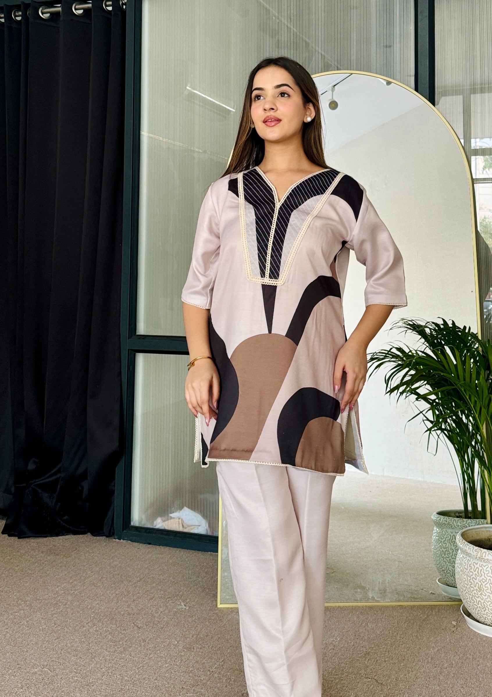 Abstract Beige Fusion Co-ord Set