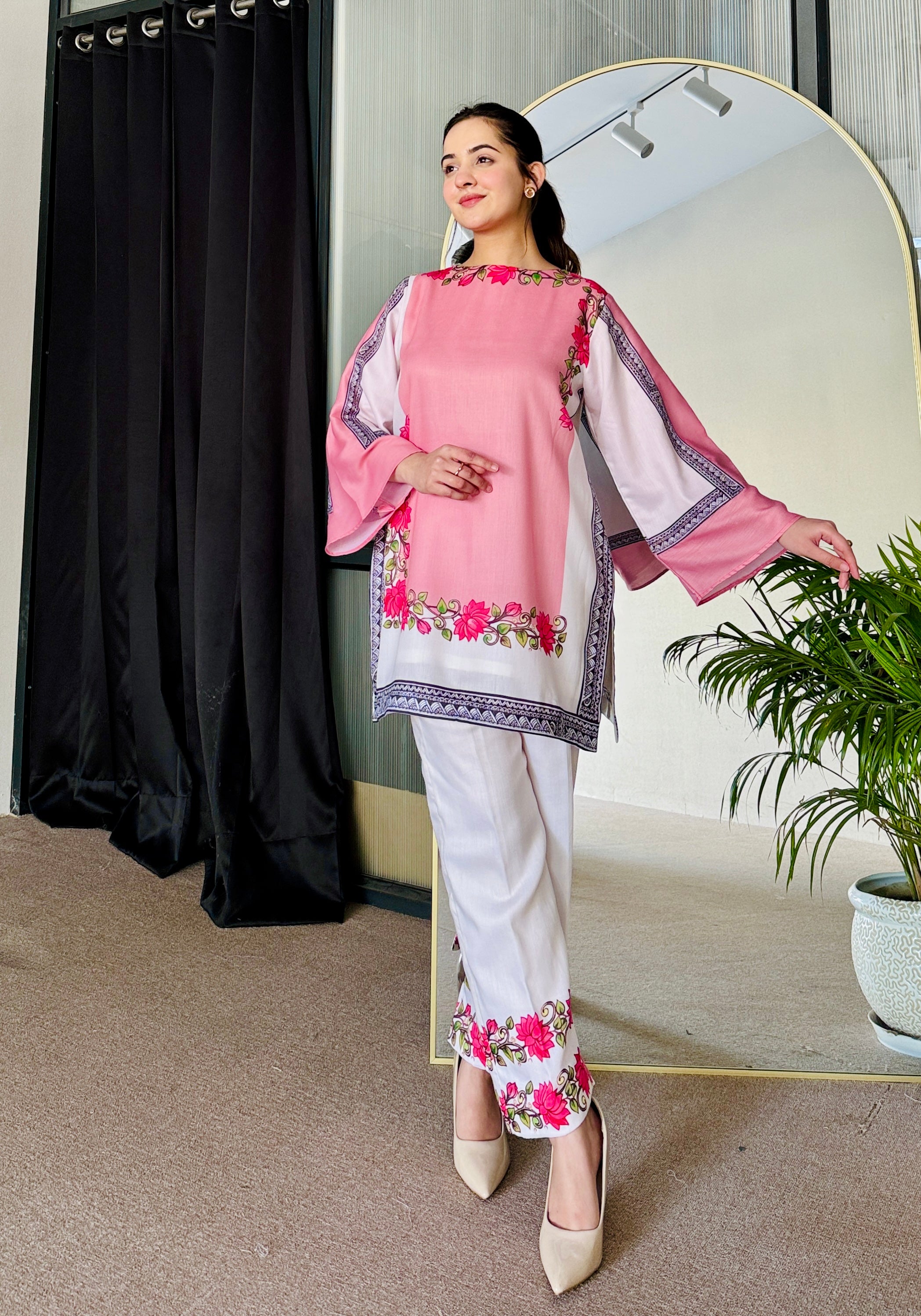 Pink & White Summer Kurta Set