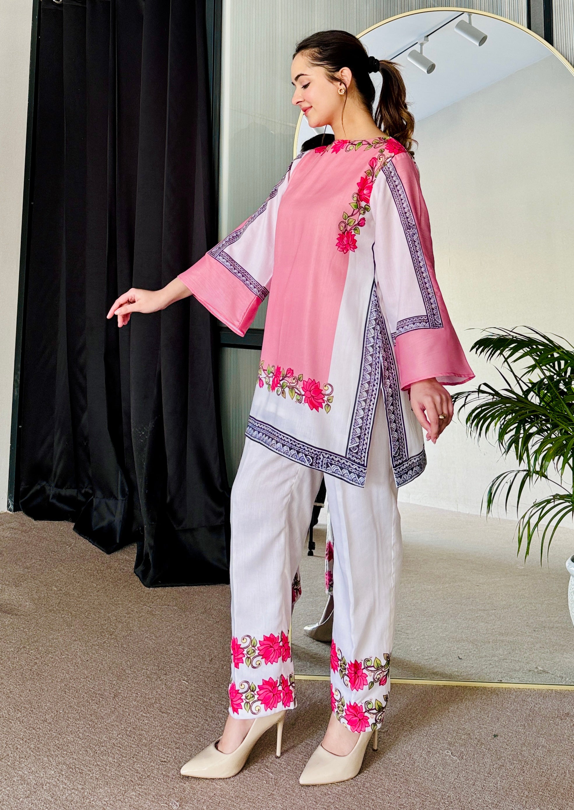 Pink & White Summer Kurta Set