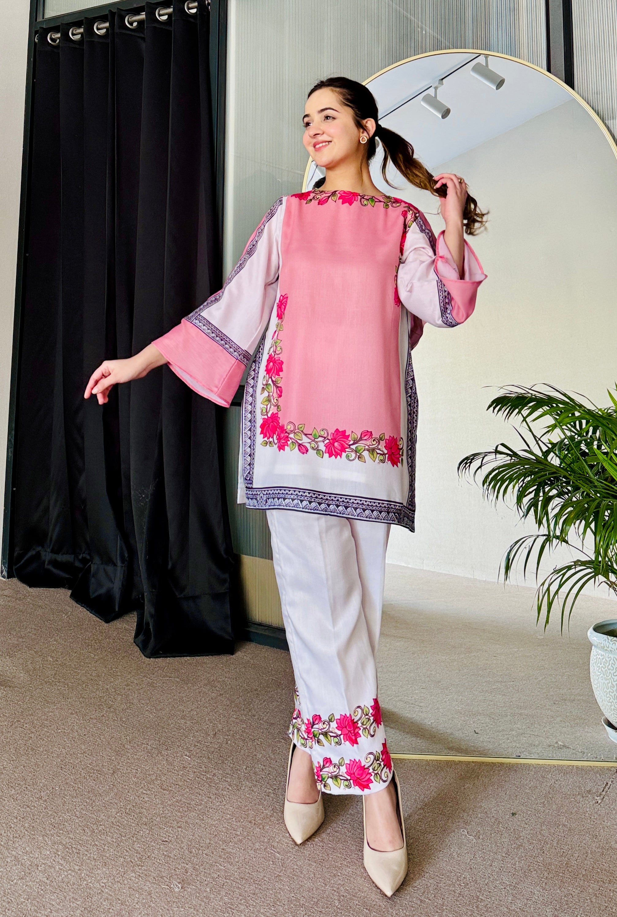 Pink & White Summer Kurta Set