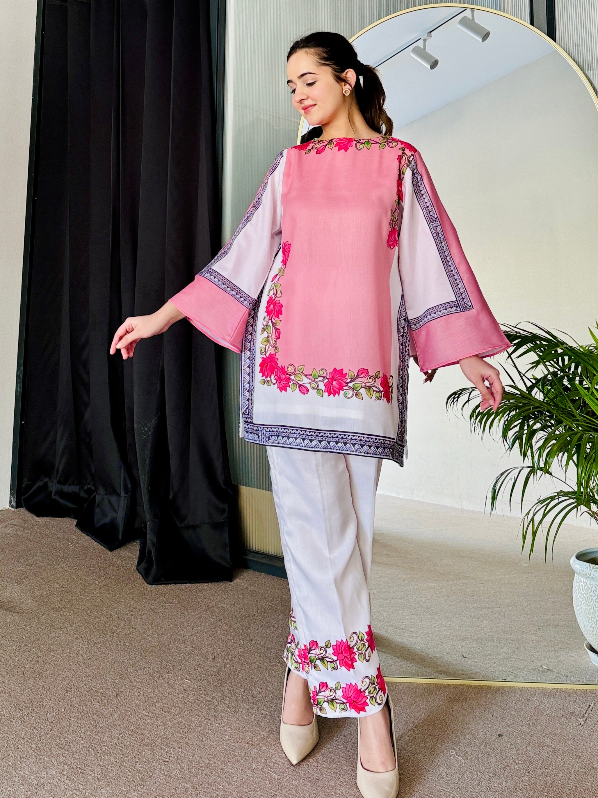 Pink & White Summer Kurta Set