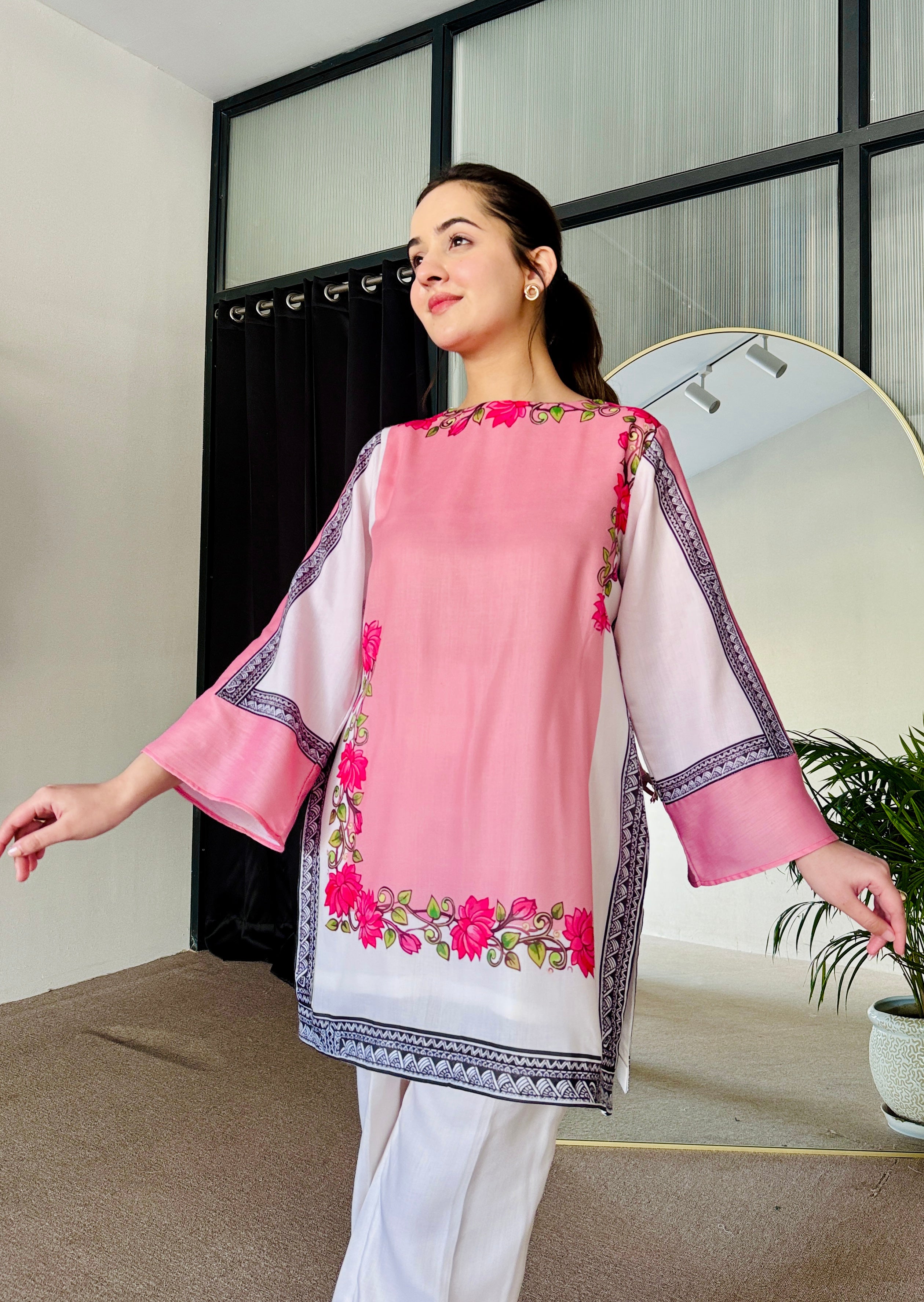 Pink & White Summer Kurta Set