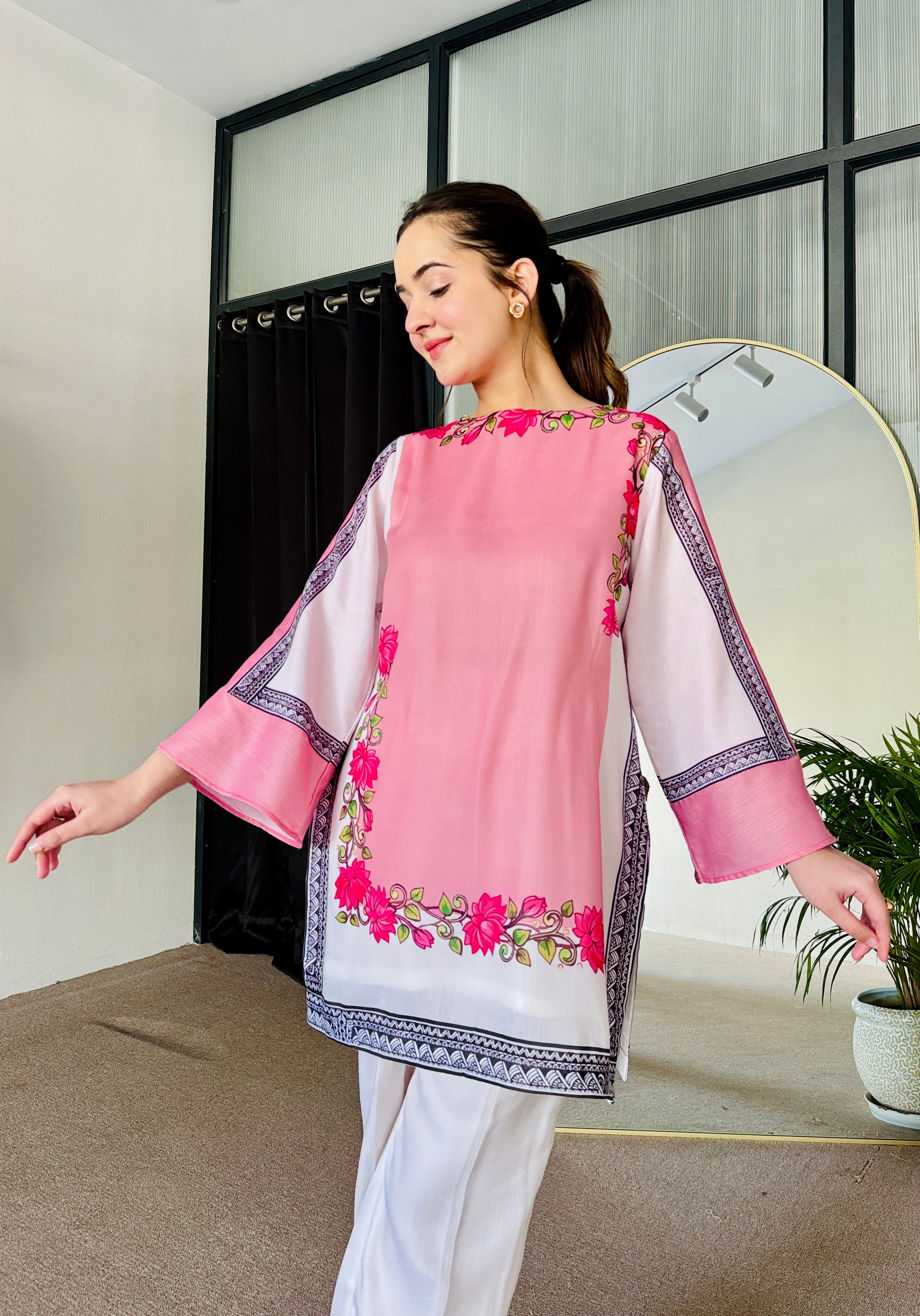 Pink & White Summer Kurta Set