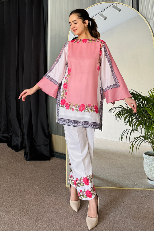 Pink & White Summer Kurta Set