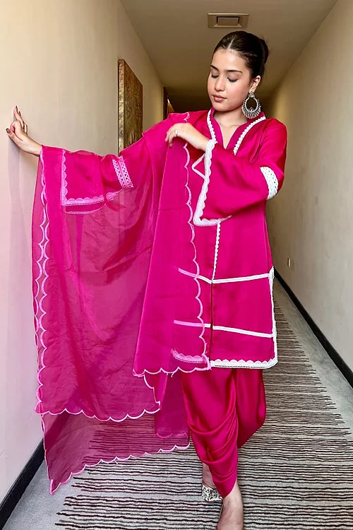 Pink Suit Set with Organza Dupatta